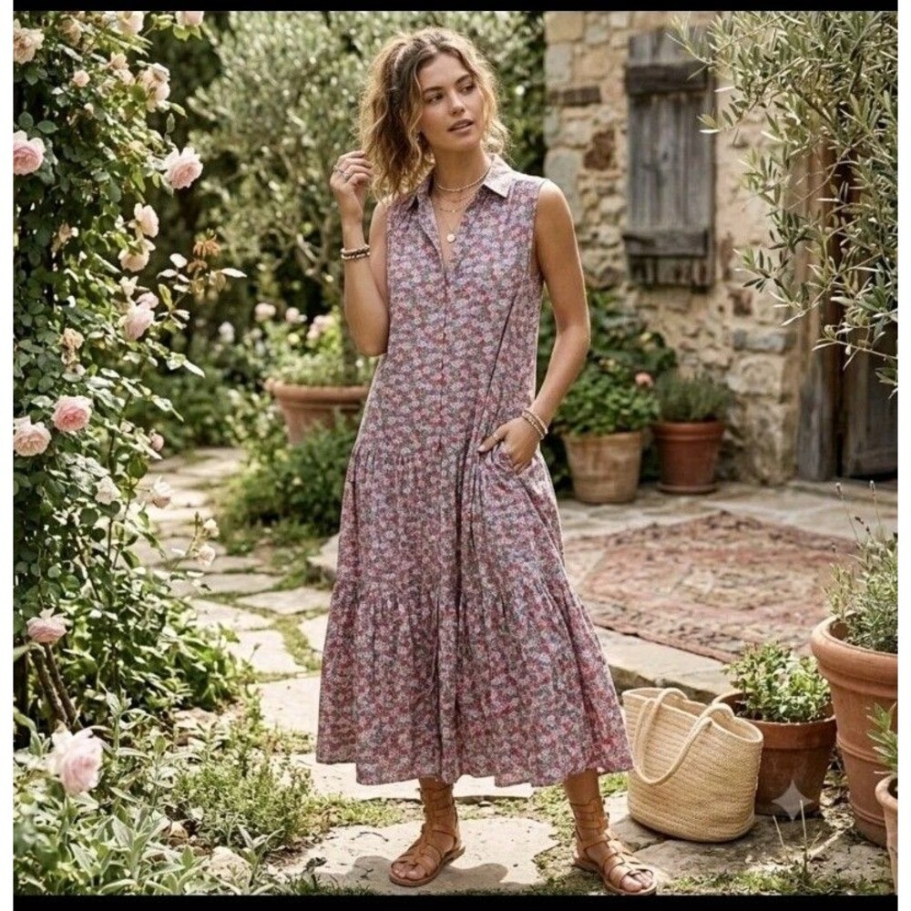 Natural Life Talulah Maxi Dress L/XL Oversized Floral Button Layer Cottagecore